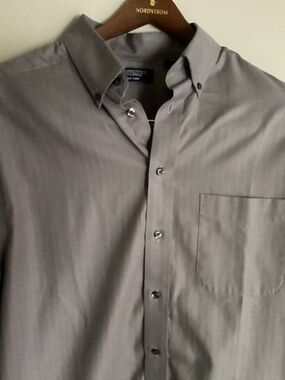 ROUNDTREE & YORKE MENS GRAY LONG SLEEVE BUTTON DOWN SHIRT Size Large Tall